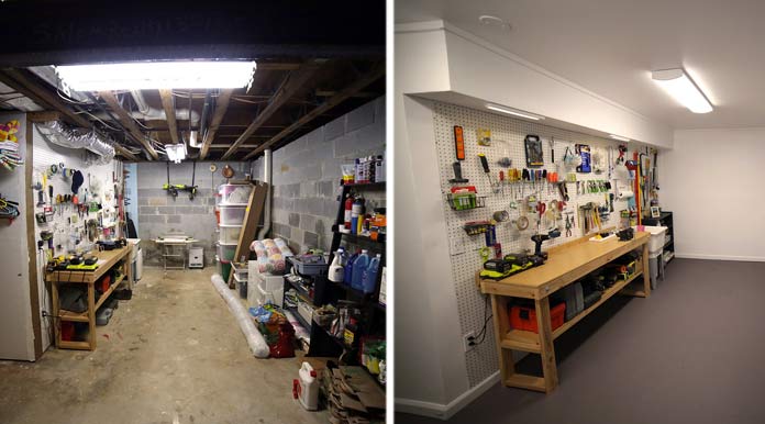 Acabado del sótano, antes y después