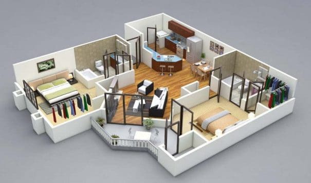 El proyecto 3D para la renovación del interior de una casa.