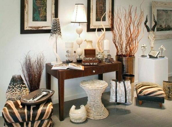 Una sala de estar en estilo africano.