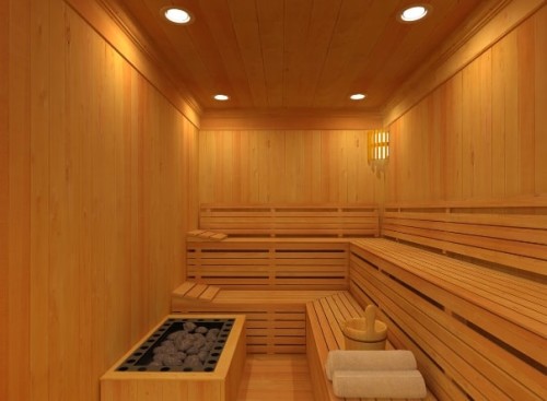 Los interiores de una sauna casera.